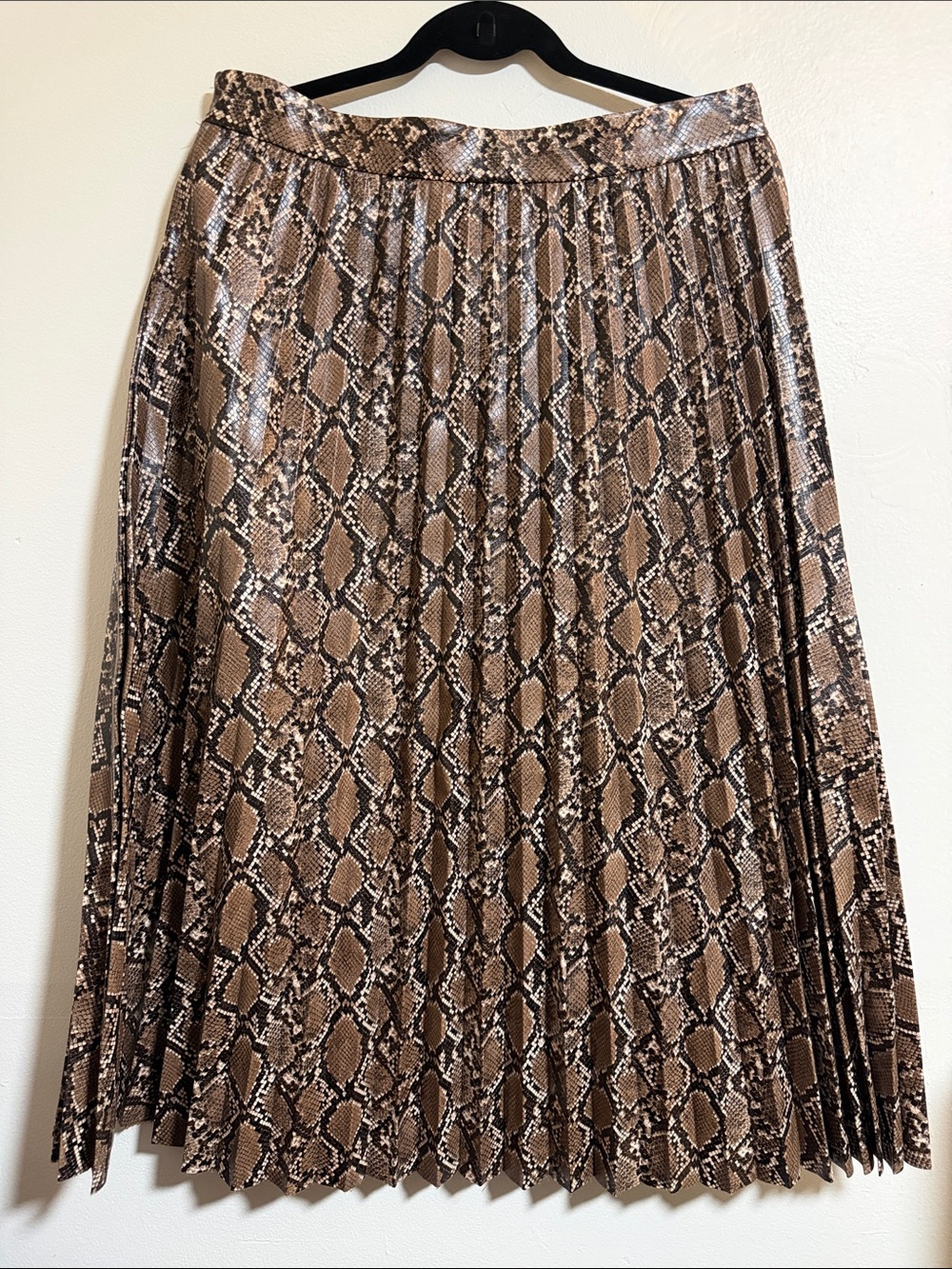 Zara Brown Snake-Print Pleated Midi Skirt